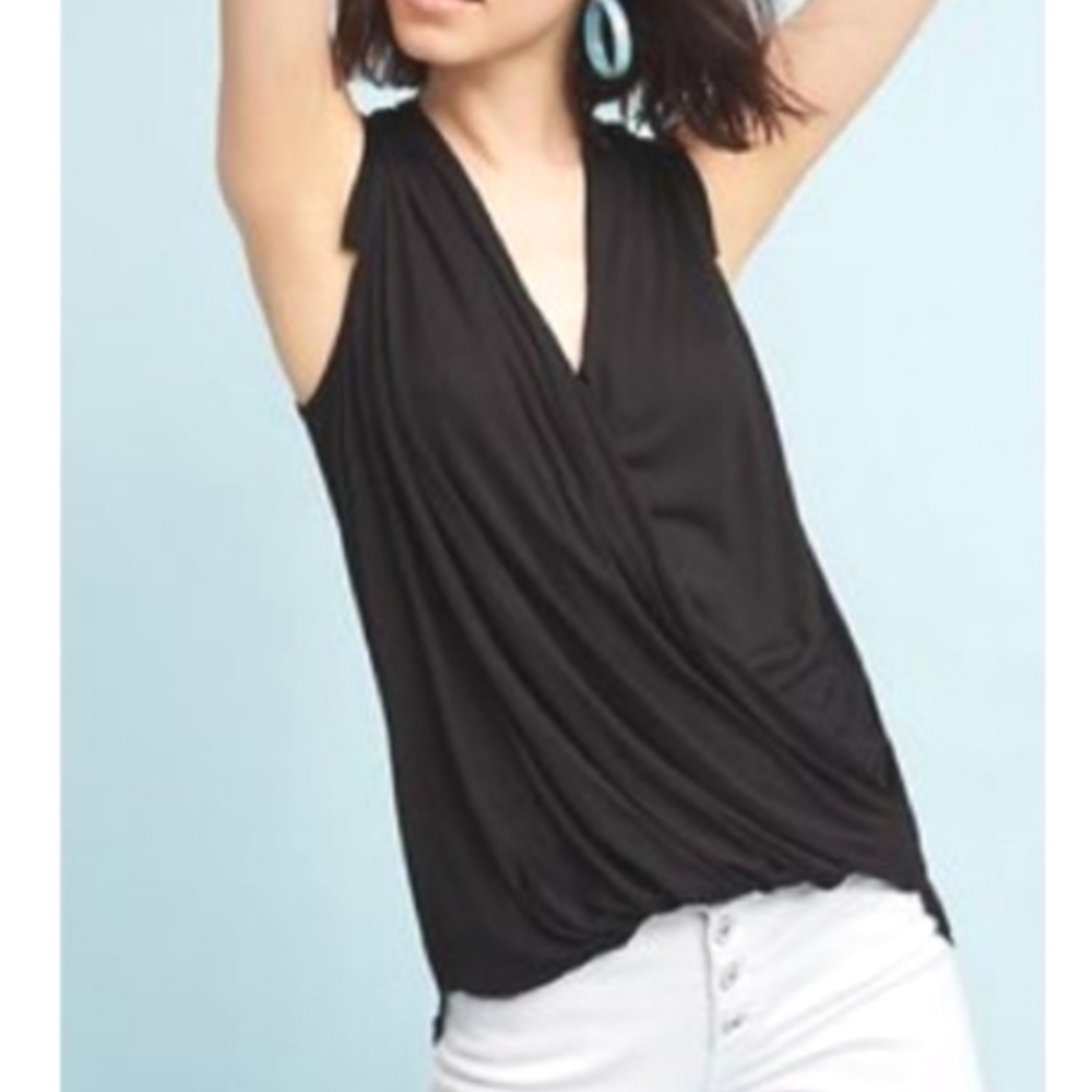 Anthropologie Akemi + Kin black sleeveless drape front blouse women's size small - Picture 2 of 13